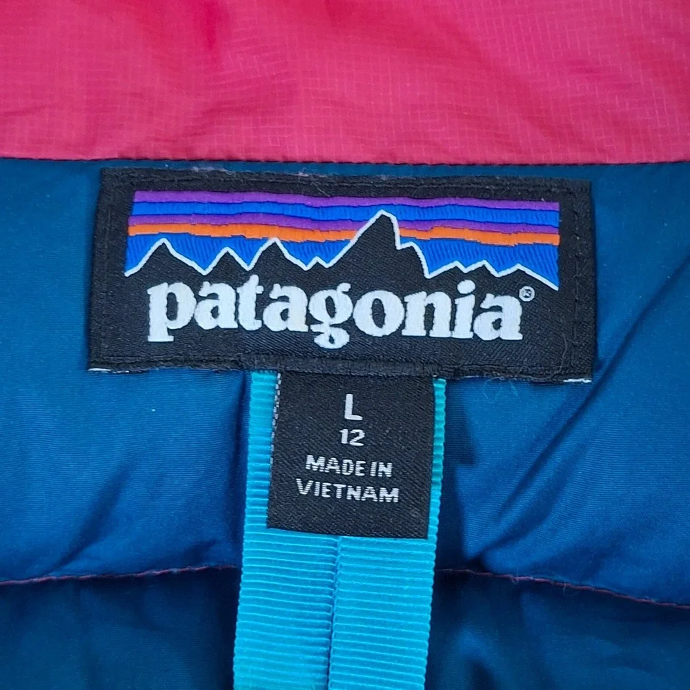 Patagonia‎ Goose Down Vest Girl's Large Pink Full Zip Sleeveless Puffer